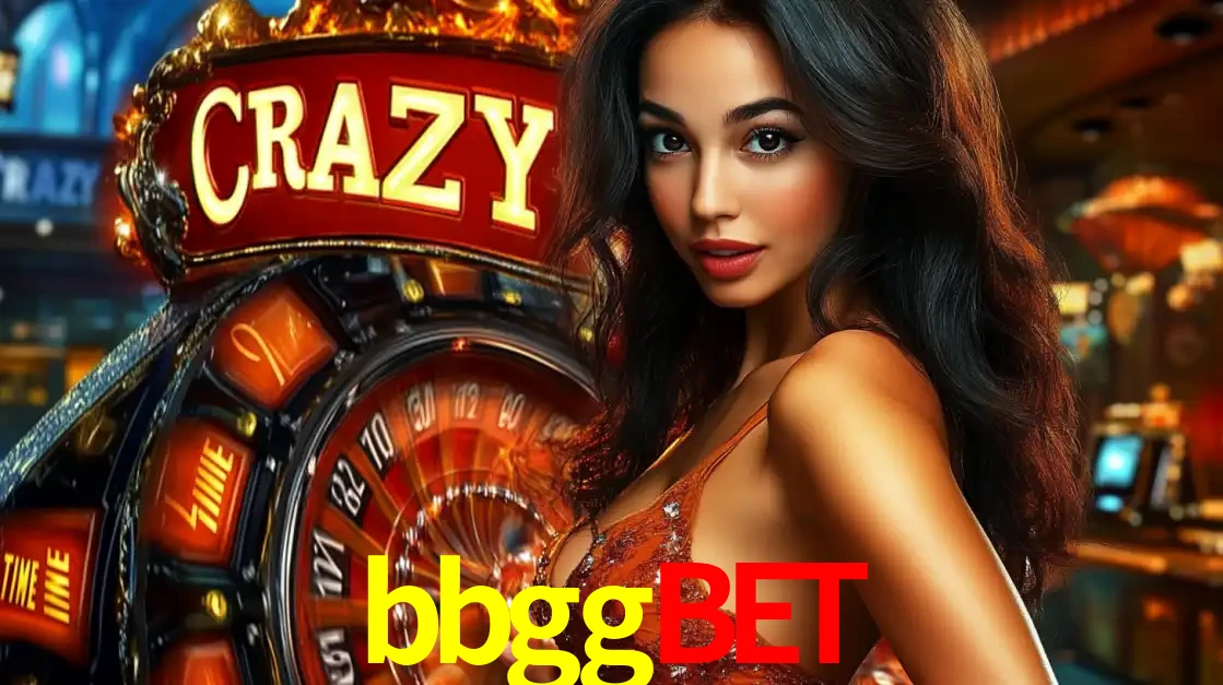 Mulher glamourosa olhando para a câmera com a roda vermelha do Crazy Time ao fundo em um ambiente de cassino, destacando a emoção dos jogos ao vivo no bbggbet.
