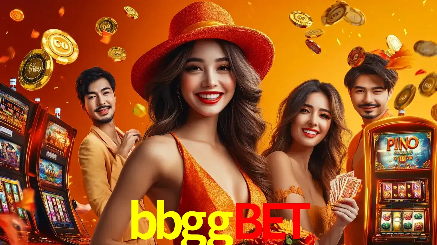 Grupo de amigos asiáticos sorrindo e se divertindo com máquinas de caça-níqueis em um ambiente festivo, celebrando suas vitórias nos jogos de cassino do bbggbet.