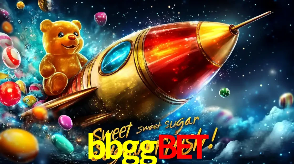 Arte promocional do jogo de slot Sugar Rush, com um urso de pelúcia em um foguete viajando pelo espaço de doces, um dos jogos divertidos disponíveis no cassino bbggbet.