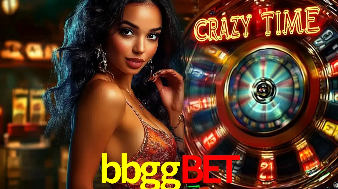 Mulher elegante ao lado da vibrante roda da fortuna do jogo de cassino ao vivo Crazy Time, um dos game shows mais populares e cheios de prêmios do bbggbet.